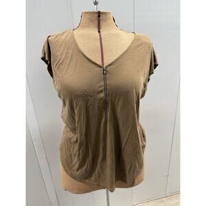 Green Envelope Women's Blouse Size Large V Neck Front Zip Brown